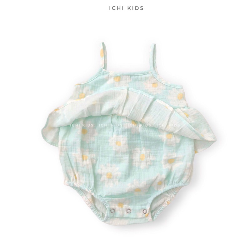 Romper, bodysuit, body hoa cúc cho bé sơ sinh, bé gái vải xô muslin