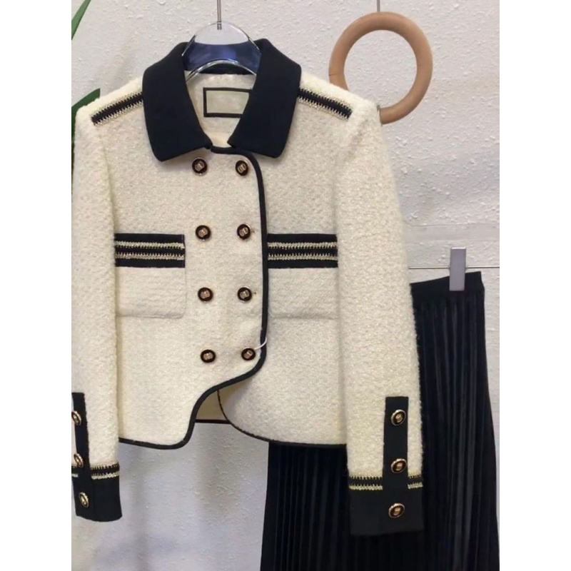 Áo Dạ Tweet Áo Lót Trần Trám Chân Váy dài Xếp Ly