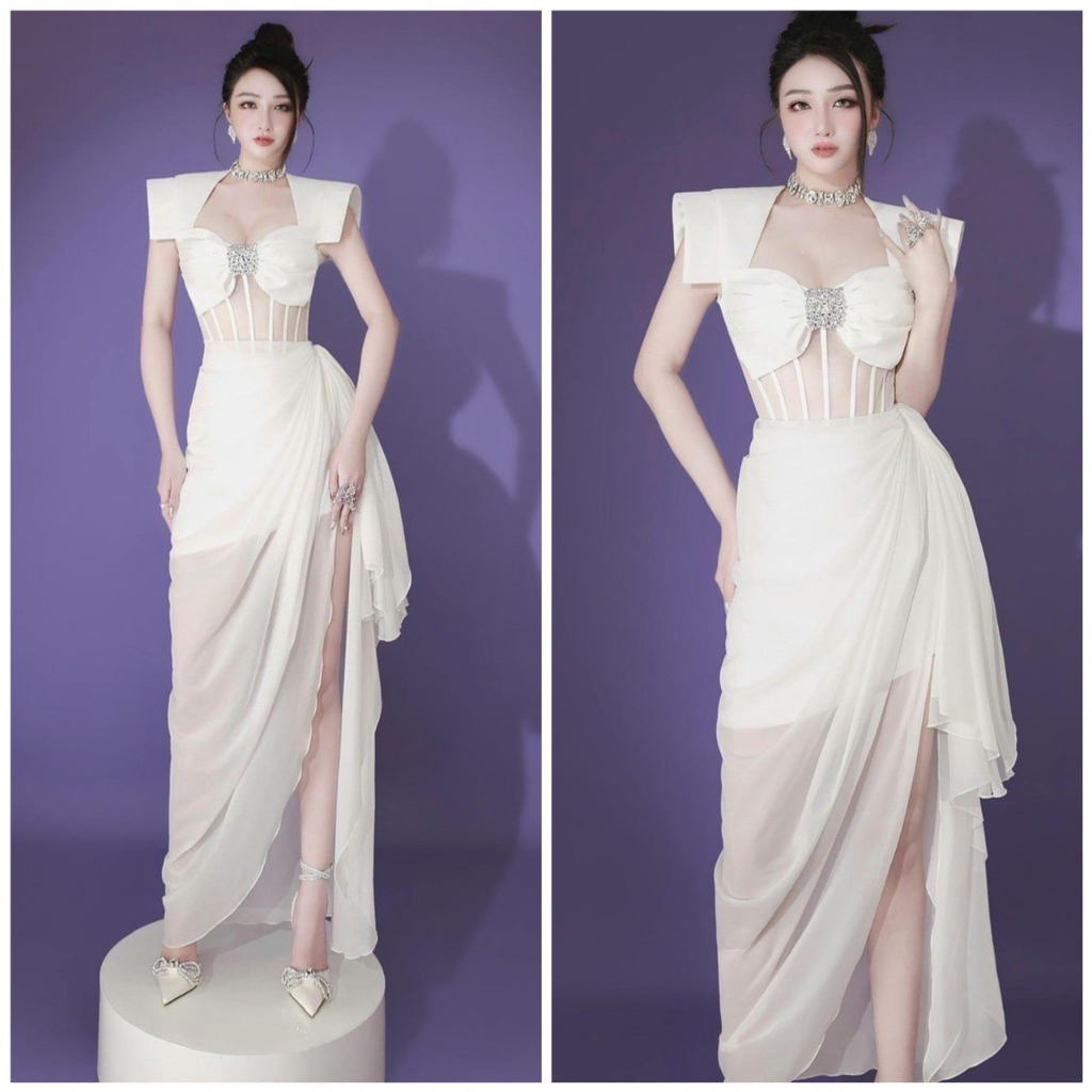 MS15 91Y003Y ĐẦM CỔ U XẾP LY PHỐI BÈO ĐÍNH ĐÁ FULL SIZE S/M/L/XL