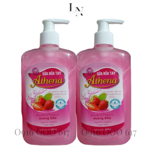 Combo 2 chai Nước rửa tay sát khuẩn Athena 600ml (Hương Dâu