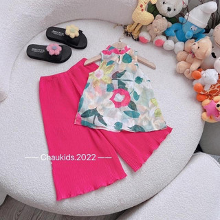 Set áo lá cổ yếm quần dập ly CS63 cho bé gái