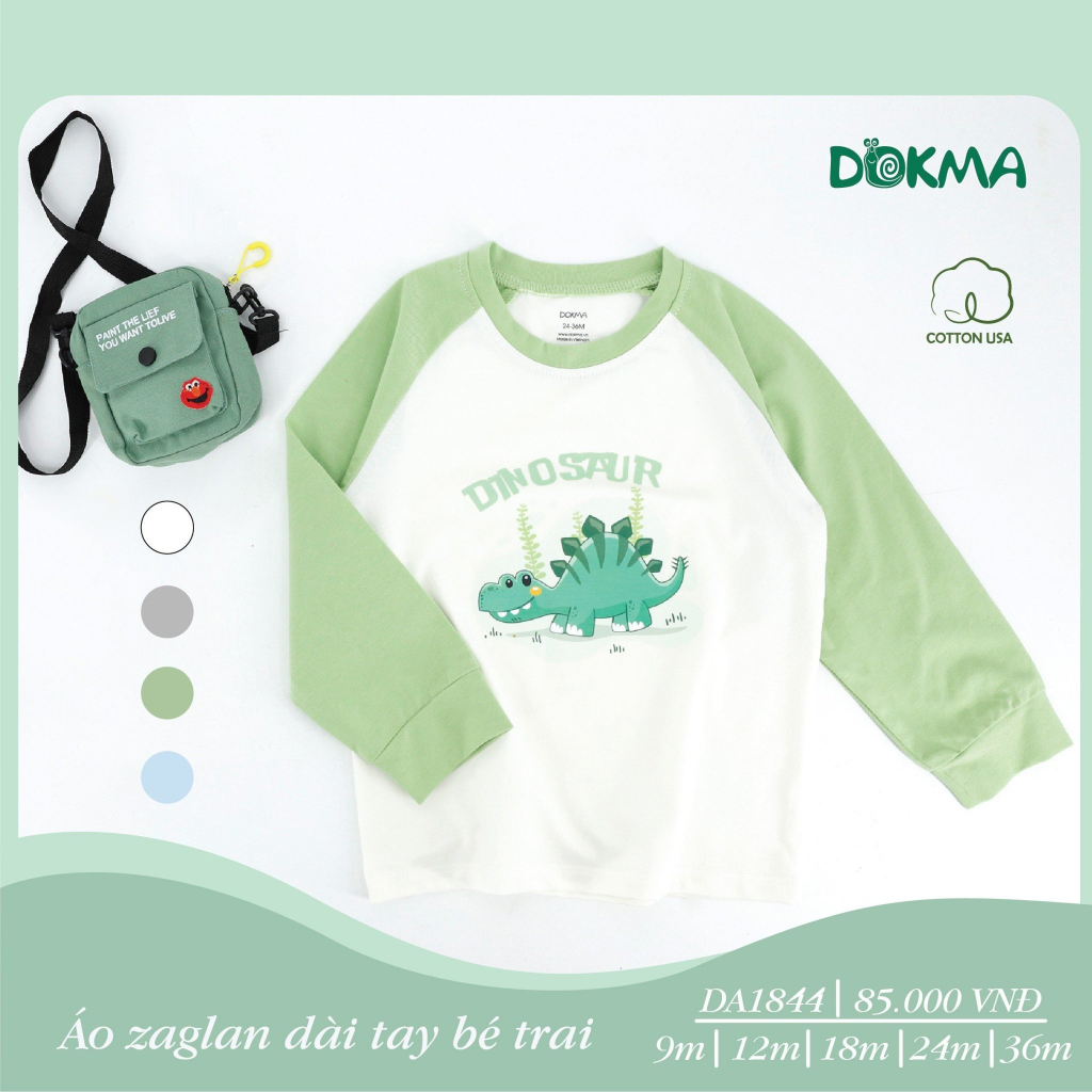 DA1844 - DA1140 Áo dài tay zaglan bé trai cotton mỏng Dokma