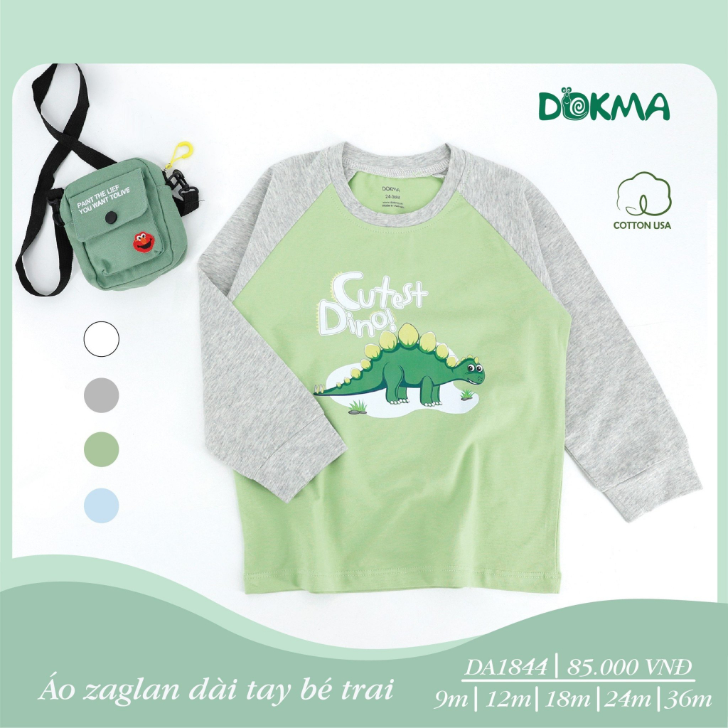DA1844 - DA1140 Áo dài tay zaglan bé trai cotton mỏng Dokma