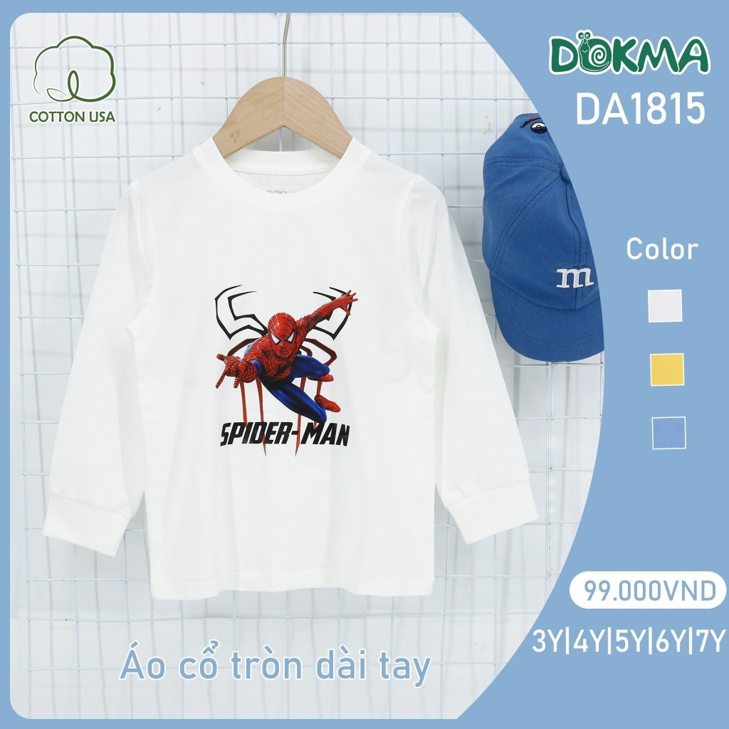 DA1815 - DA1821 Áo dài tay bé trai cotton siêu nhân cổ tròn Dokma