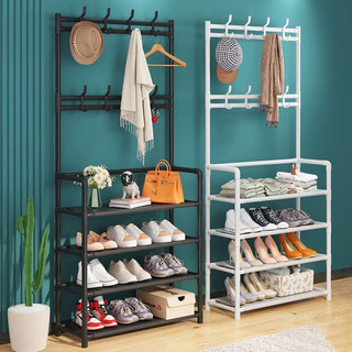 Giá kệ để giày dép đa năng chắc chắn 4 tầng kèm 8 móc treo quần áo tiện lợi vật liệu không gỉ KDG01