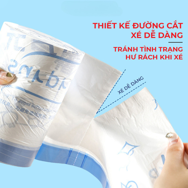 Túi đựng rác hình con mèo cuộn 100 túi có dây không rò nước, 45x50cm, túi đựng rác dày dặn chịu tải cao tự huỷ TDR02