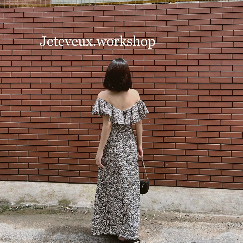 Váy hoa dáng dài bèo vai