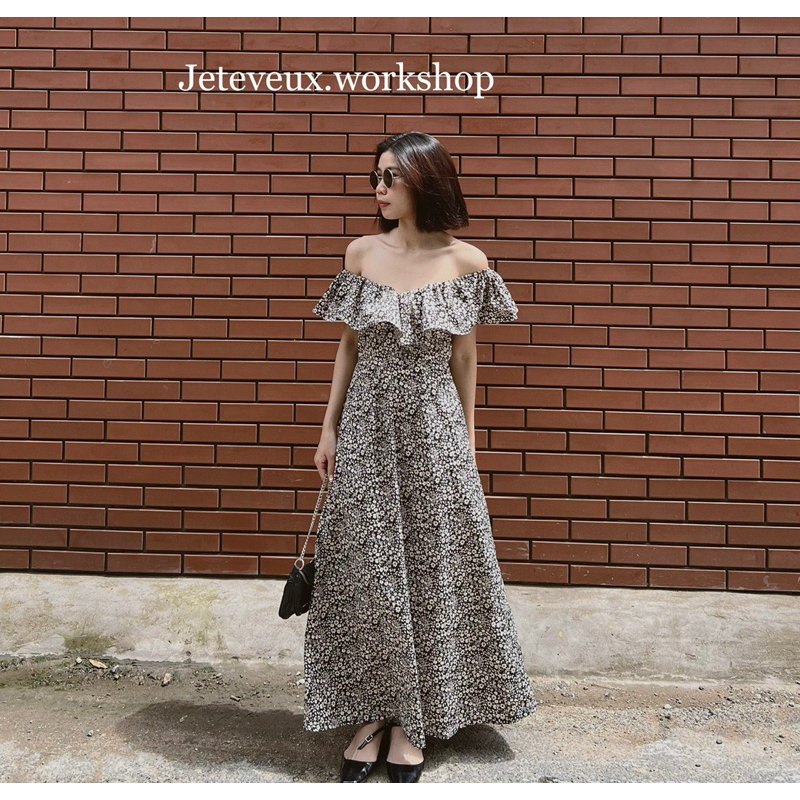 Váy hoa dáng dài bèo vai