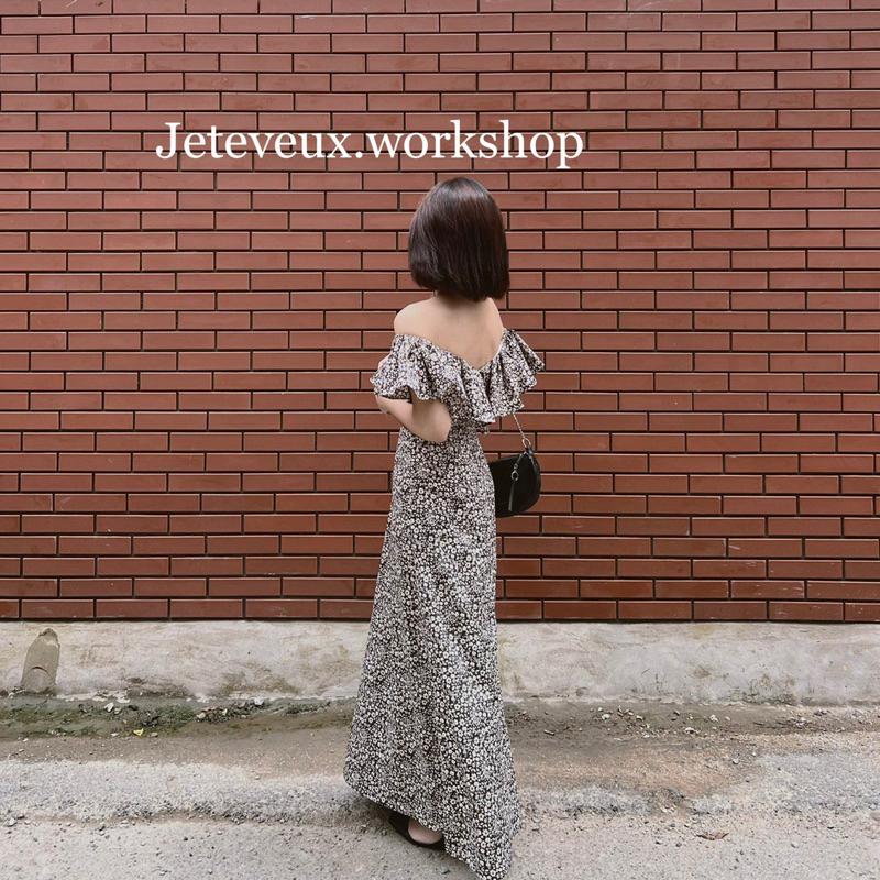 Váy hoa dáng dài bèo vai