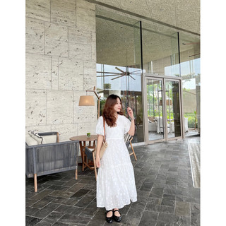 Đầm tơ hoa đuôi cá tay phồng thiết kế Ma Vie