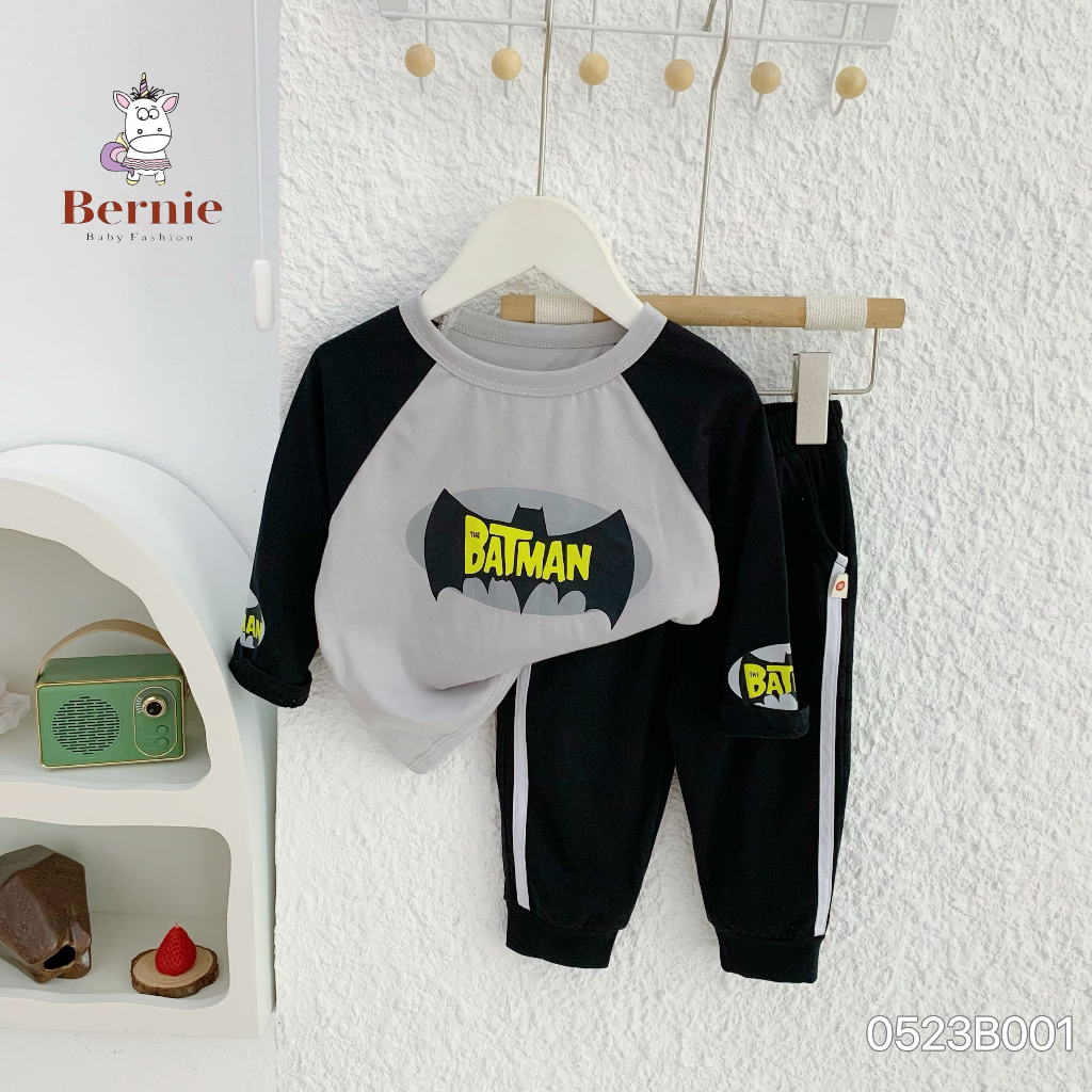 Bộ thun, bộ cotton mềm dài tay in hình siêu nhân Batman Bernie cho bé