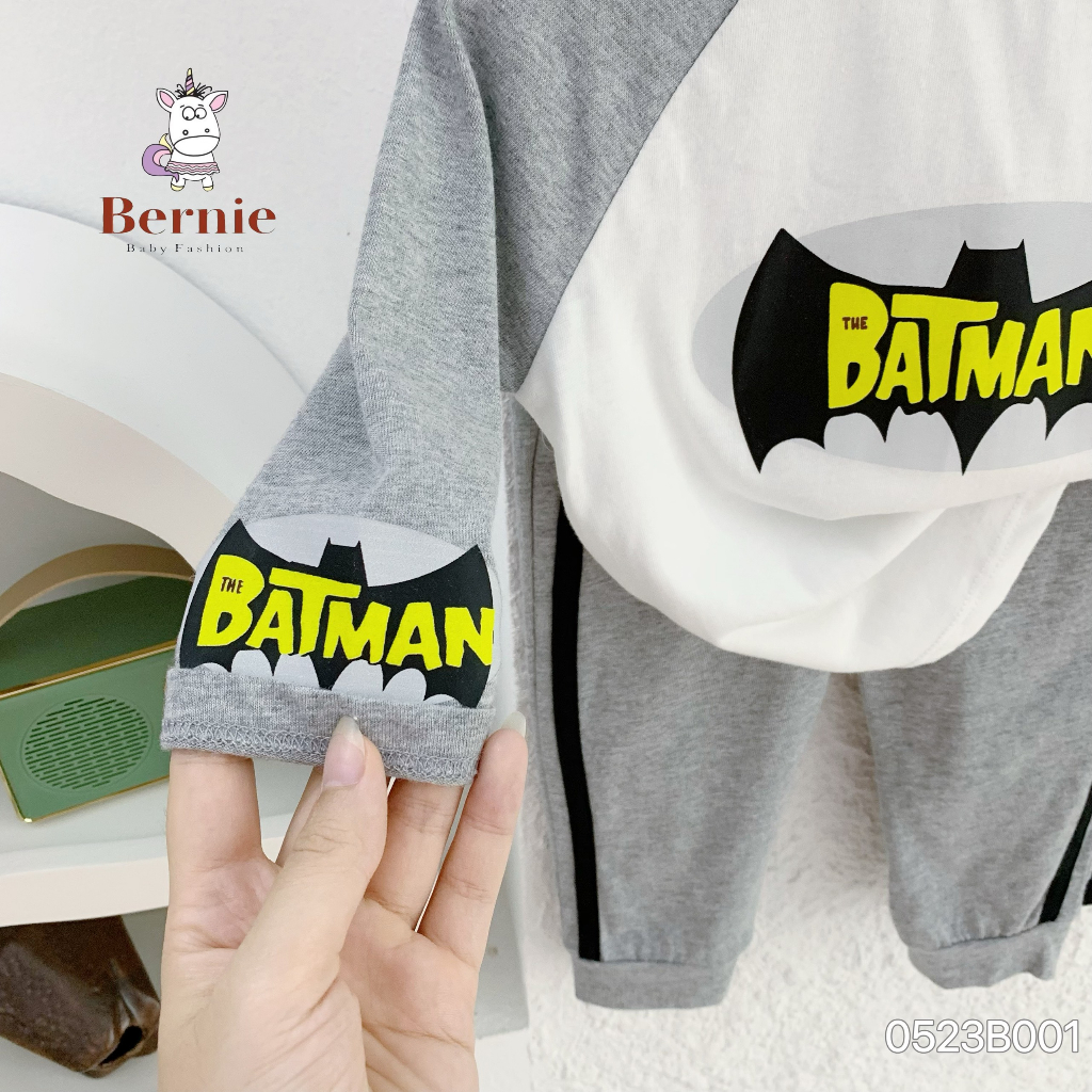 Bộ thun, bộ cotton mềm dài tay in hình siêu nhân Batman Bernie cho bé