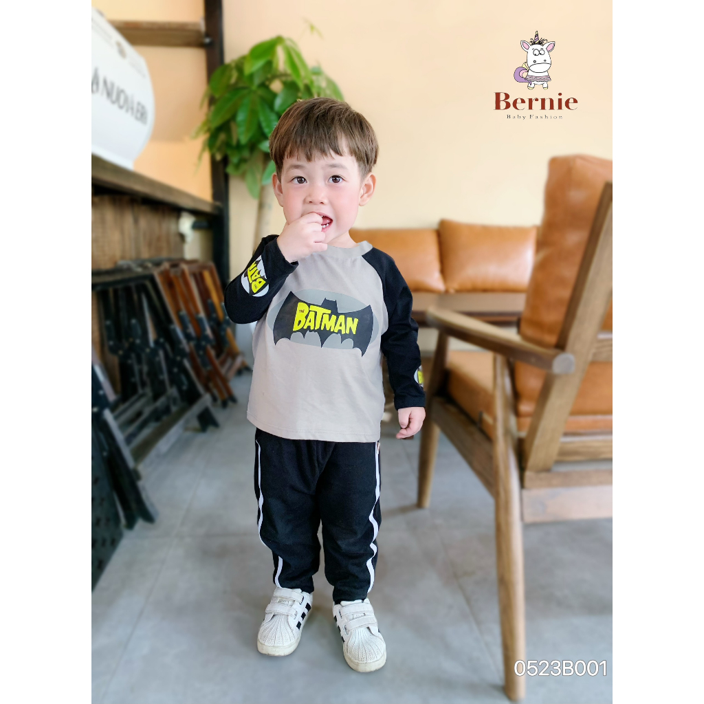 Bộ thun, bộ cotton mềm dài tay in hình siêu nhân Batman Bernie cho bé