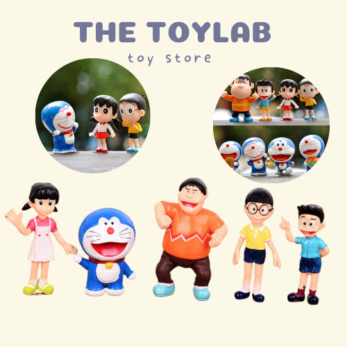 Set 5 mô hình Doraemon Nobita Shizuka Sunneo Ohstyle biểu cảm dễ thương trang trí bàn học, bàn làm việc, làm quà tặng
