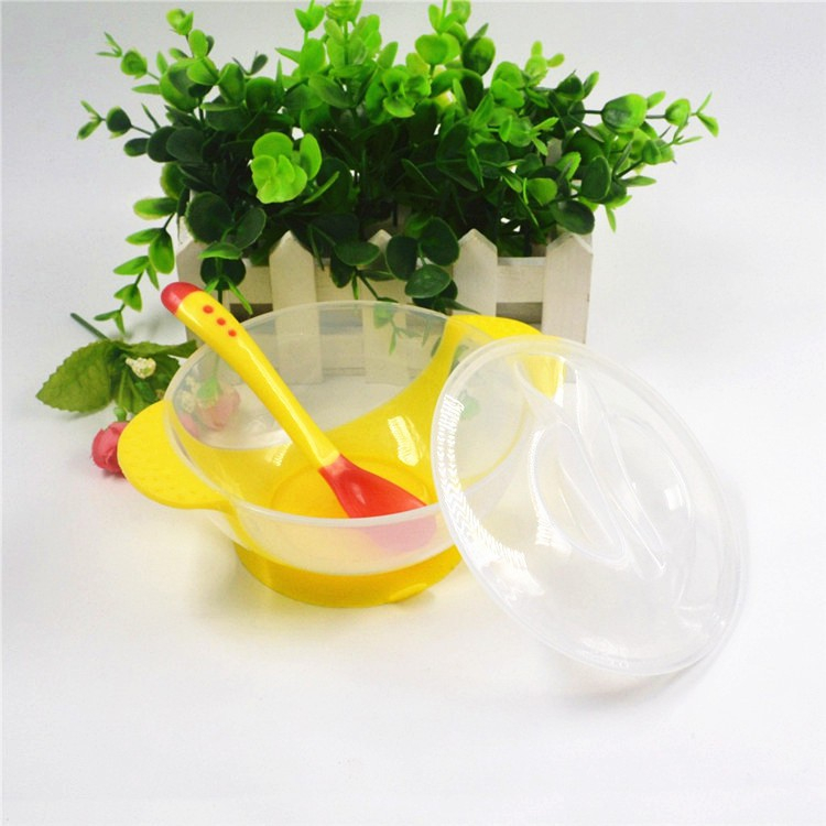 Bát ăn dặm chống đổ kèm thìa báo nóng cho bé