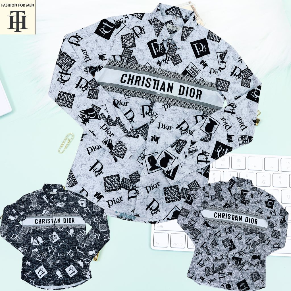Áo sơ mi nam cao cấp TH in hình 3D chữ Dior thời trang