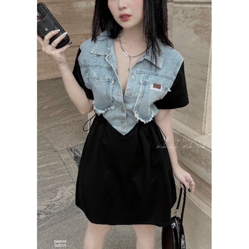 (ảnh thật) Váy Suông Phối bò Dây rút eo hàng đẹp