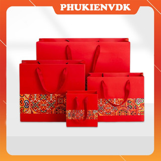 Túi Quà Tặng Túi Giấy Cứng Màu Đỏ Lễ Hội Túi Đựng Quà Tết Trung Thu