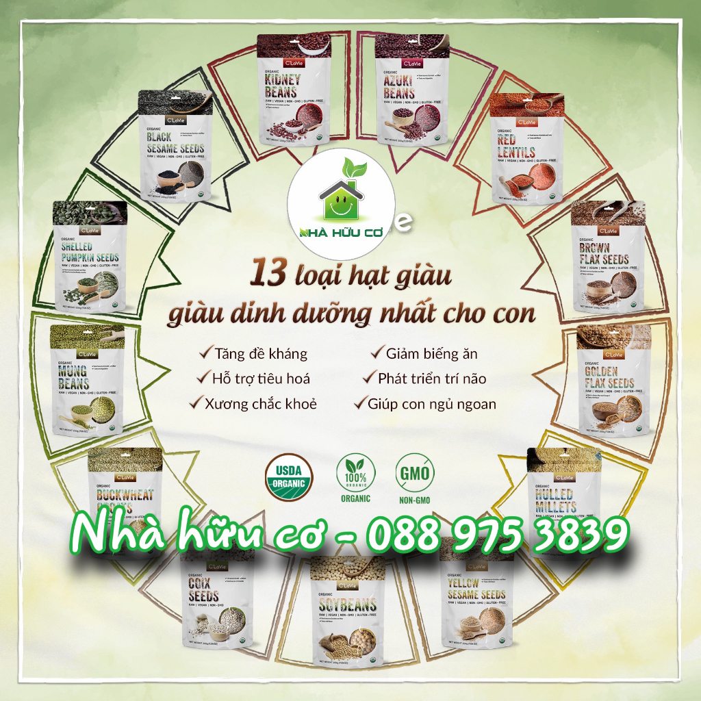 GÓI DÙNG THỬ 100G - Các loại đậu hạt C'LAVIE - chuẩn HỮU CƠ Mỹ - Date: 2024 - Nhà hữu cơ