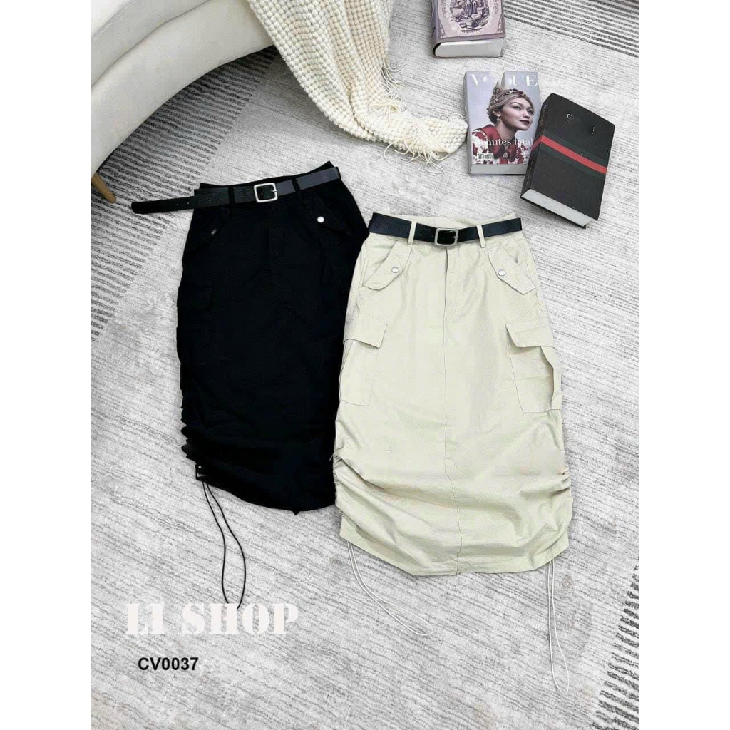 Chân váy rút sườn túi hộp mã mới hot hit siêu xinh , Chân váy dáng dài phối túi hộp dây rút siêu hot MS