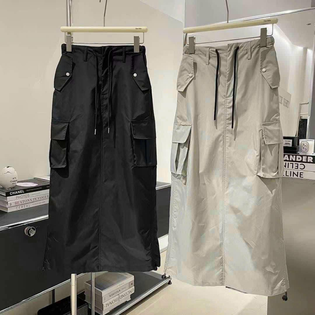 Chân váy rút sườn túi hộp mã mới hot hit siêu xinh , Chân váy dáng dài phối túi hộp dây rút siêu hot MS