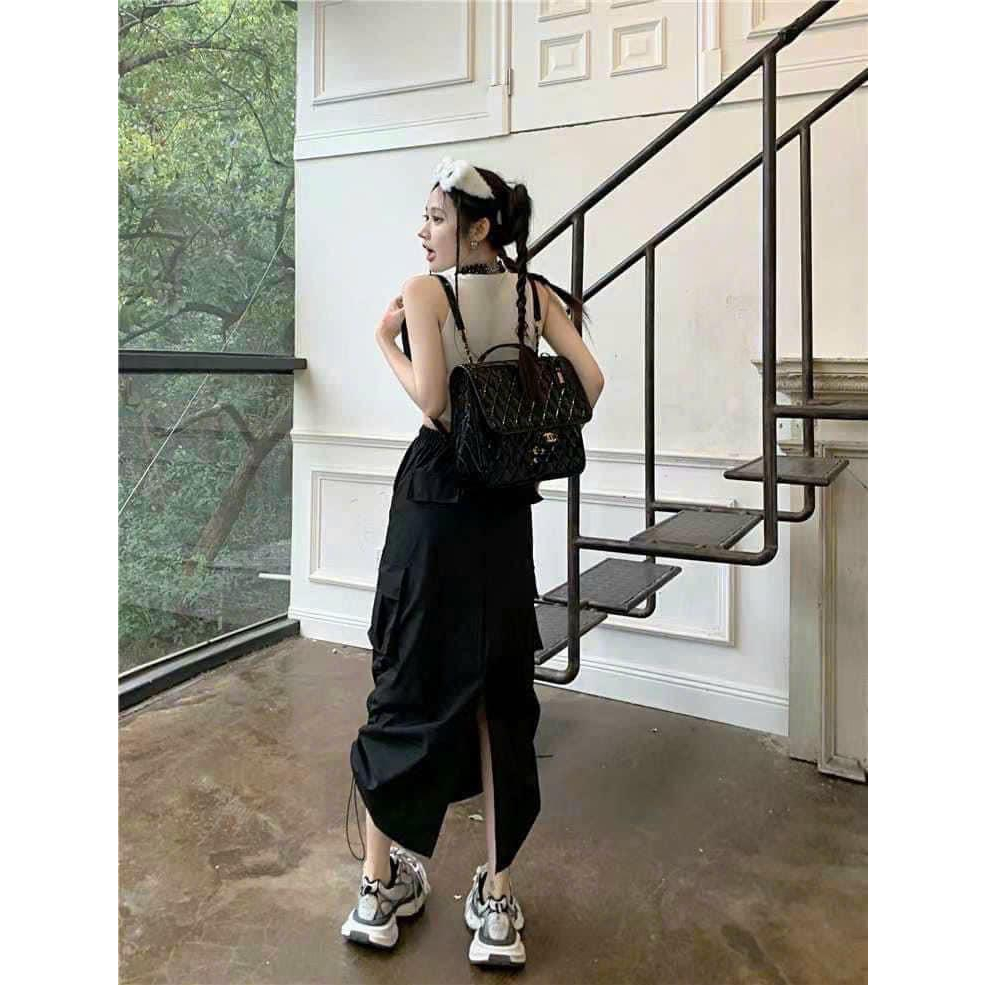 Chân váy rút sườn túi hộp mã mới hot hit siêu xinh , Chân váy dáng dài phối túi hộp dây rút siêu hot MS