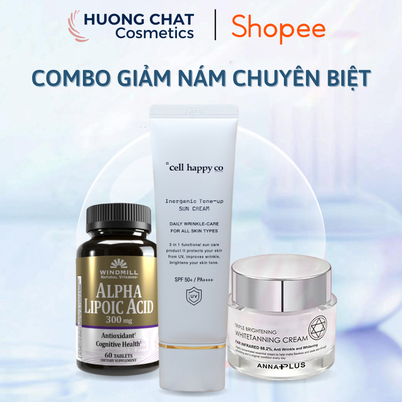 Bộ 3 dưỡng da (Kem Nám Kích Trắng Da Anna Plus 50ml + Kem Chống Nắng CellHappyCo + Viên Alpha Lipoic Acid 300mg)