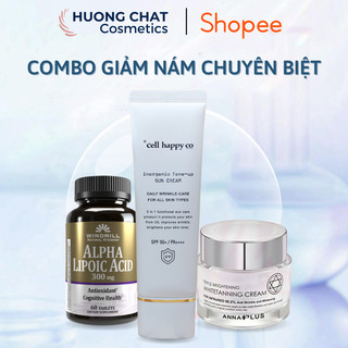 Bộ 3 dưỡng da (kem nám kích trắng da anna plus 50ml + kem chống nắng cellhappyco + viên alpha lipoic acid 300mg)