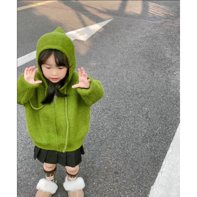 Khoác Len Có Mũ Màu Xanh Hot hit Cho Bé Trai bé Gái Hàng QCCC