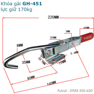 Khóa gài nhanh GH-451, GH-452 thép mạ kẽm, lực giữ 170kg dài 220mm