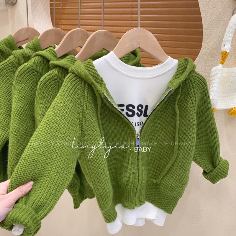 Khoác Len Có Mũ Màu Xanh Hot hit Cho Bé Trai bé Gái Hàng QCCC