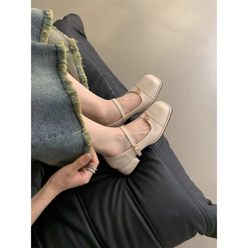 Giày 3p da bóng mũi vuông phong cách