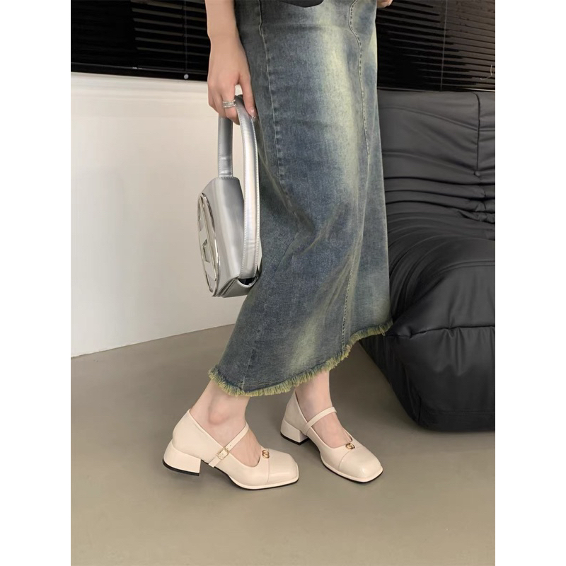 Giày 3p da bóng mũi vuông phong cách