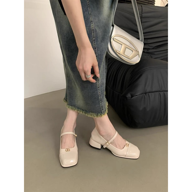 Giày 3p da bóng mũi vuông phong cách