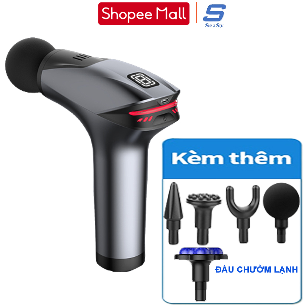 Máy massage cầm tay SeaSy HB-001 đấm lưng, mát xa trị liệu cổ vai gáy 8 cấp độ Tặng kèm 5 đầu