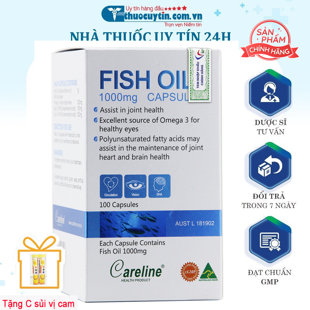 Dầu cá hồi Careline Fish Oil (Salmon Oil) 1000mg bổ sung DHA, EPA (100 viên)