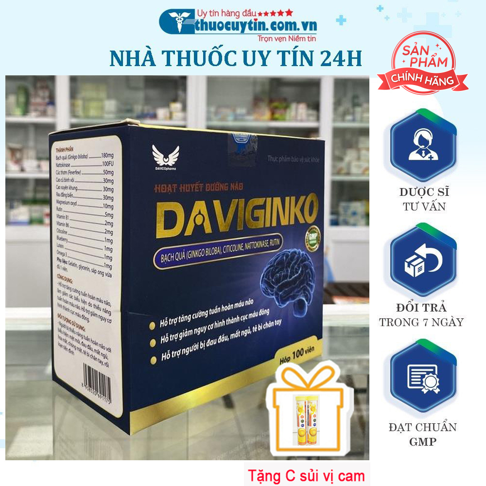 DaviGinko Hộp 100 viên Hoạt huyết dưỡng não