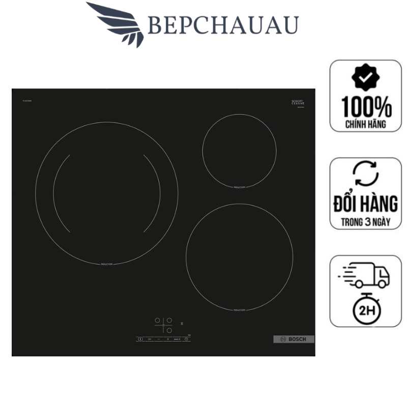 Bếp Từ BOSCH 3 VÙNG PUJ61RBB5E, MADE IN SPAIN, BH 12 Tháng, Bepchauau