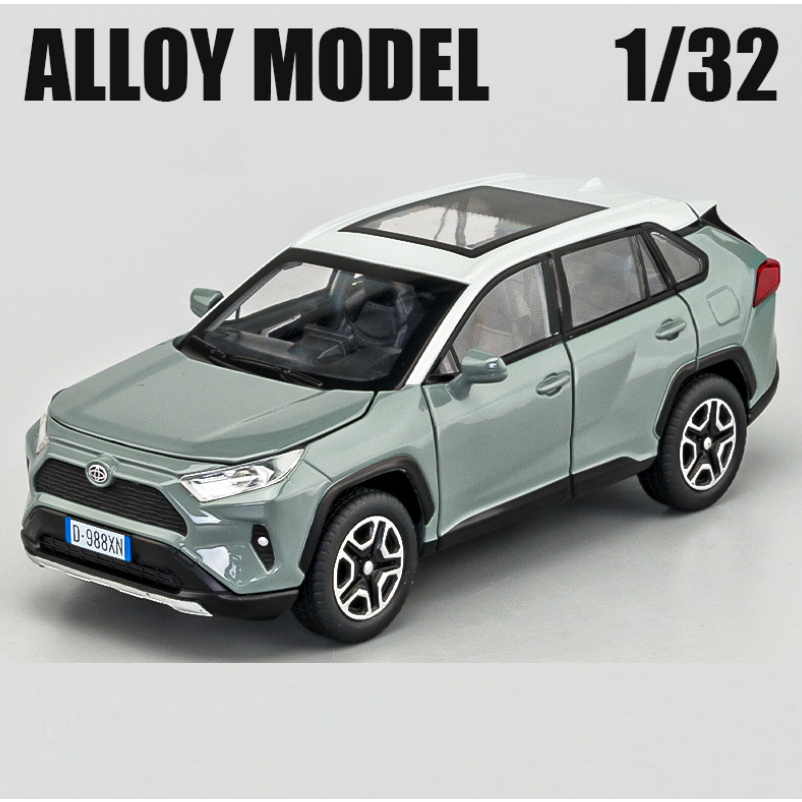 Xe mô hình ô tô đồ chơi trẻ em Toyota RAV4 tỉ lệ 1:32 xe bằng kim loại có âm thanh và đèn
