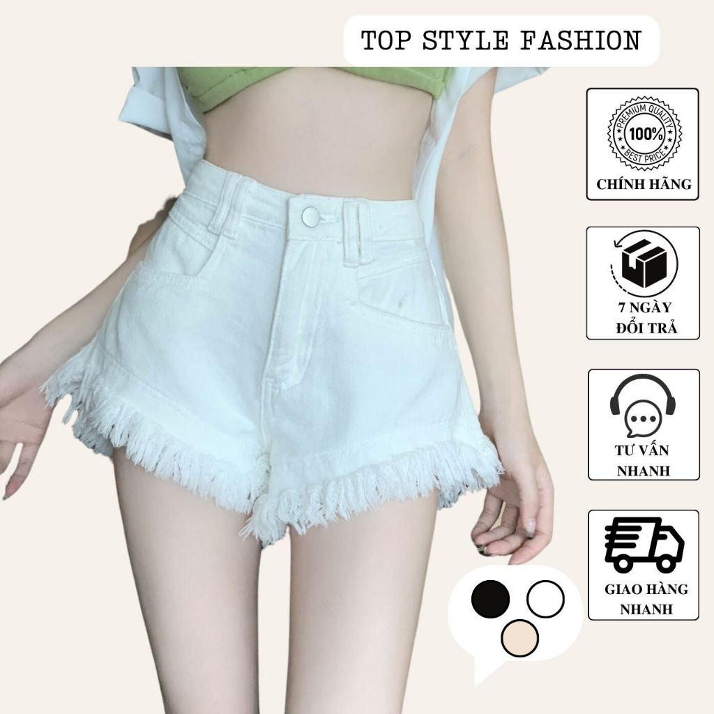 Quần short nữ cạp cao form chữ A siêu tôn dáng, quần nữ có túi kèm lai tua rua độc đáo dễ phối đồ-Q6