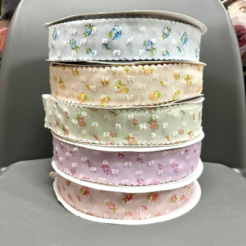 2 mét ruy băng vải voan hoa màu pastel