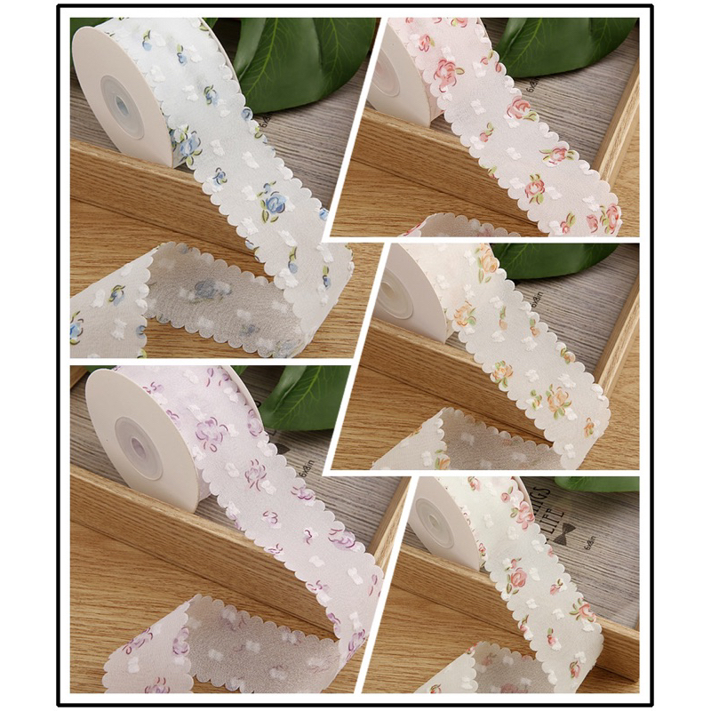 2 mét ruy băng vải voan hoa màu pastel