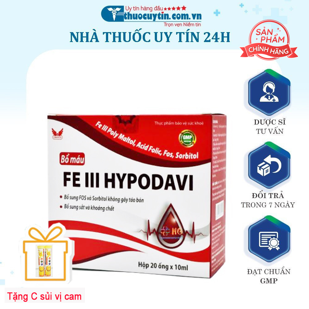 Bổ máu FE III HYPODAVI, giúp bổ sung sắt, acid folic, vitamin B12 hỗ trợ quá trình tái tạo hồng cầu (20 ống)