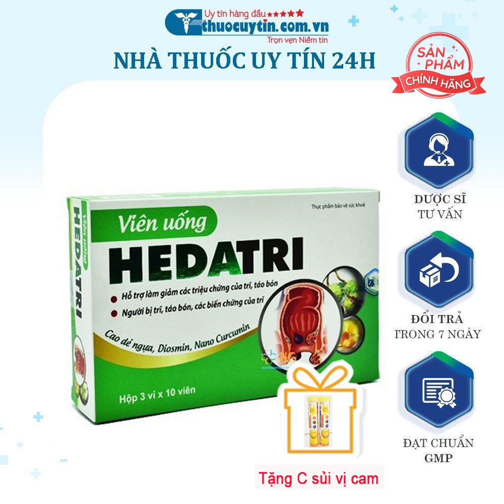 Hedatri - Giúp tăng cường sức bền thành mạch, giảm các triệu chứng của trĩ, táo bón (Hộp 30 Viên)