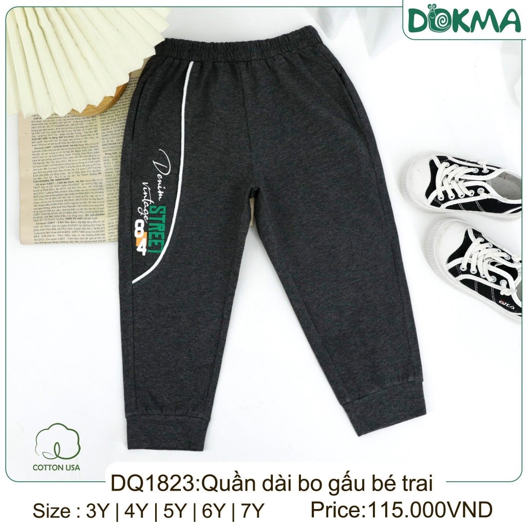 Quần dài vải cotton mỏng bo gấu bé trai - DOKMA