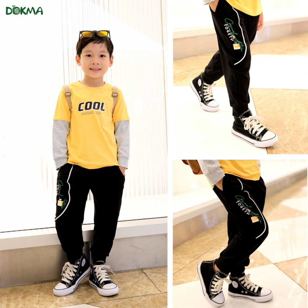 Quần dài vải cotton mỏng bo gấu bé trai - DOKMA