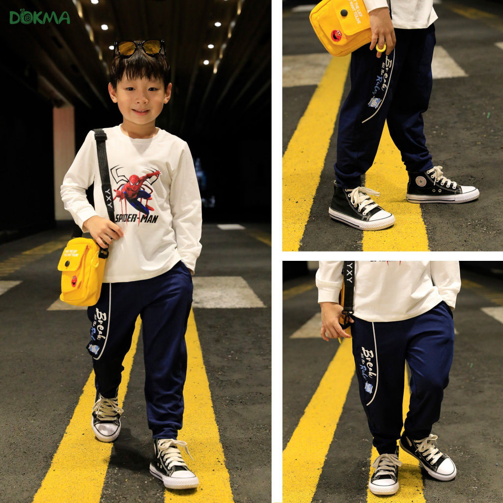 Quần dài vải cotton mỏng bo gấu bé trai - DOKMA