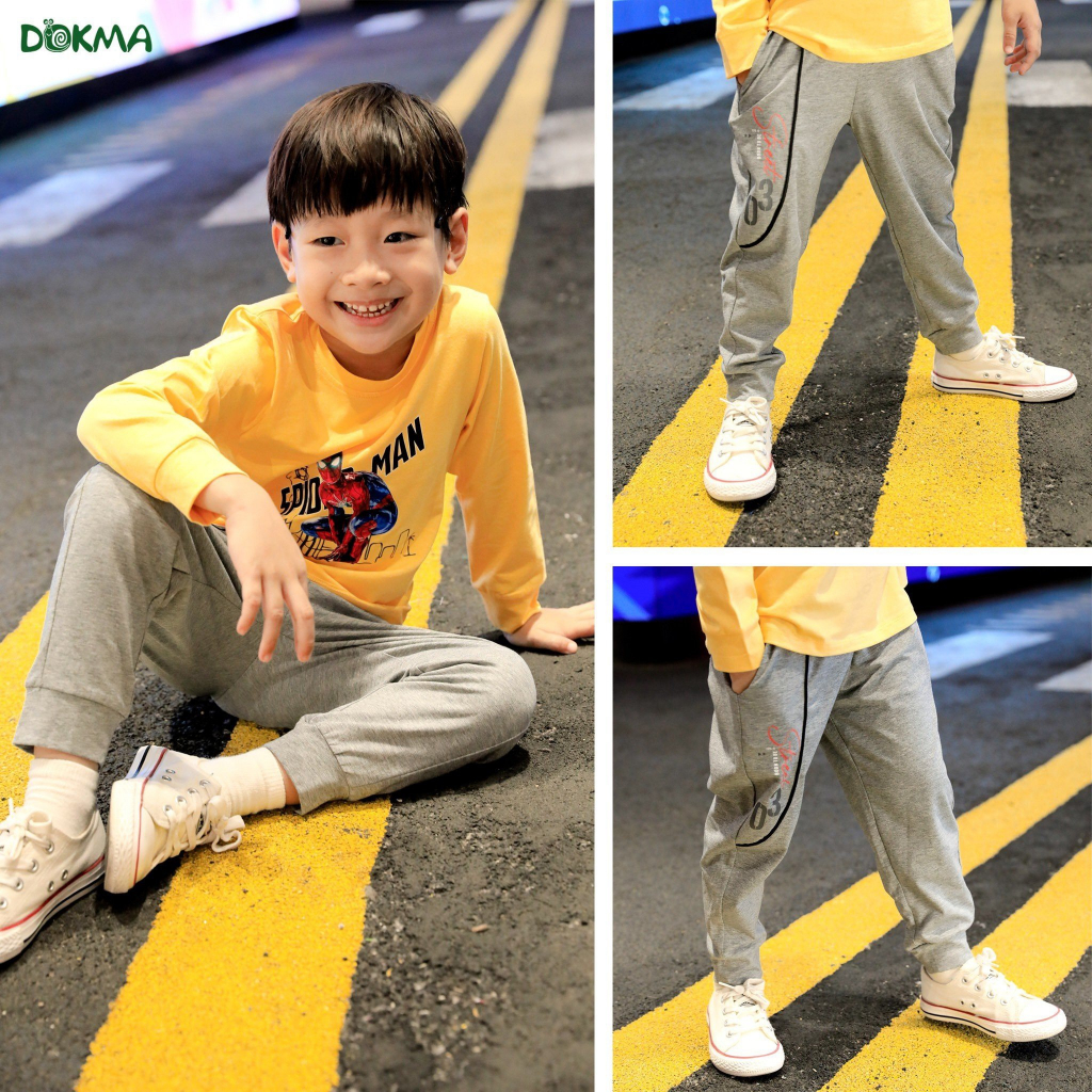 Quần dài vải cotton mỏng bo gấu bé trai - DOKMA