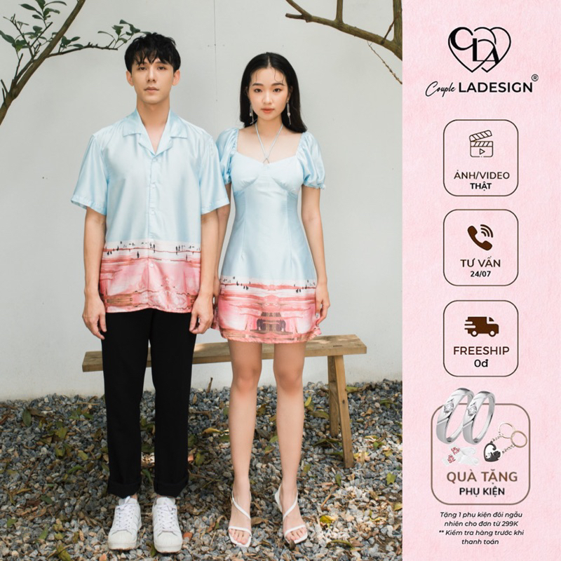 Đồ đôi nam nữ CoupleLADESIGN váy đầm nữ áo sơ mi nam hàng thiết kế cao cấp đi du lịch Mia Dress x Conal Shirt năng động