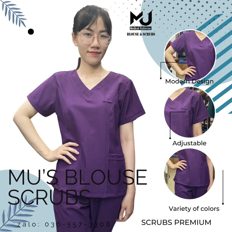 Bộ Scrubs premium Bác Sĩ, Điều Dưỡng Vải KAKI LỤA CAO CẤP - Thương hiệu MU BLOUSE & SCRUBS